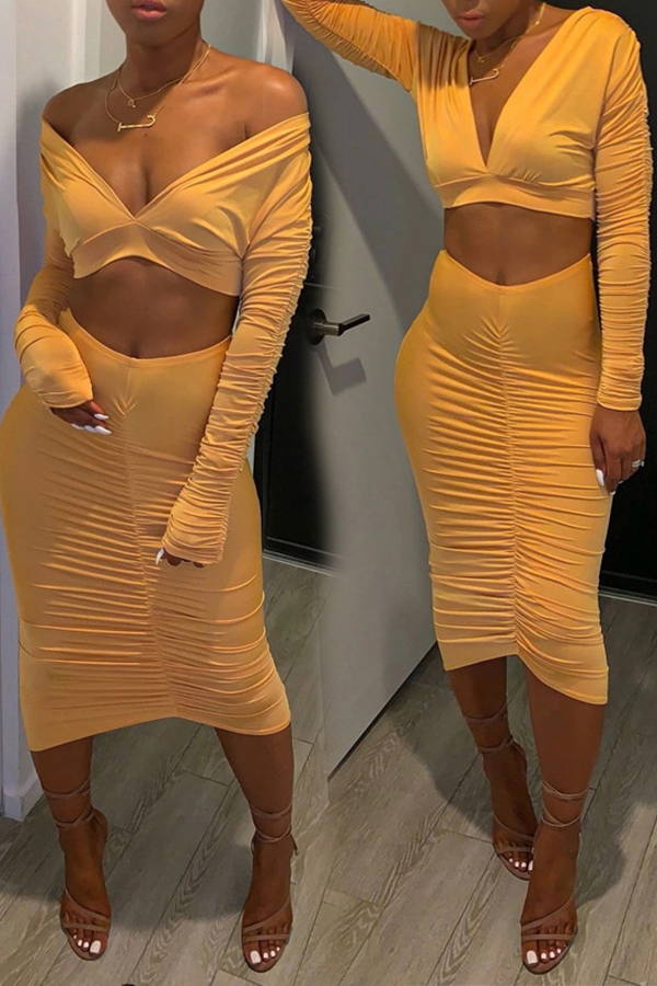 yellow two piece skirt