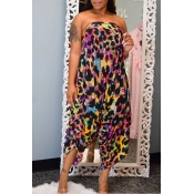 Lovely Casual Off The Shoulder Printed Multicolor 