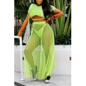 Lovely Hollow-out See-through Green Two-piece Swim