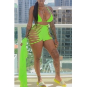 Lovely Hollow-out Green Two-piece Swimwear