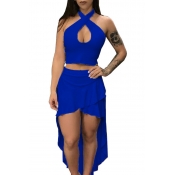 Lovely Sexy Hollow-out Blue Two-piece Skirt Set