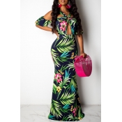 Lovely Sexy Halter Neck Printed Hollow-out Green F