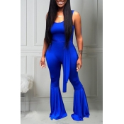 Lovely Casual U Neck Blue One-piece Jumpsuit