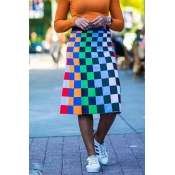 Lovely Stylish Plaid Printed Gold Knee Length A Li