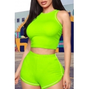 Lovely Casual O Neck Green Two-piece Shorts Set
