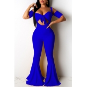 Lovely Sexy Spaghetti Straps Hollow-out Blue Two-p