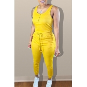 Lovely Casual Drawstring Yellow One-piece Jumpsuit