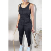 Lovely Casual Drawstring Black One-piece Jumpsuit