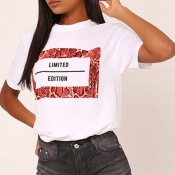 Lovely Casual O Neck Letter Printed Jacinth T-shir
