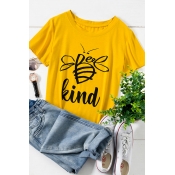 Lovely Casual O Neck Letter Printed Yellow Plus Si