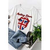 Lovely Independence Day Casual O Neck Lip Printed 