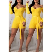 Lovely Trendy V Neck Yellow One-Piece Romper(With 