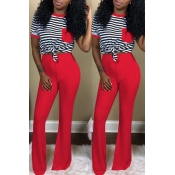 Lovely Casual Striped Red Two-piece Pants Set