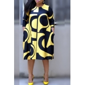 Lovely Casual Geometric Printed Yellow Plus Size K