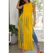 Lovely Chic Tassel Design Yellow Blouse