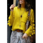 Lovely O Neck Ball Design Yellow Sweaters