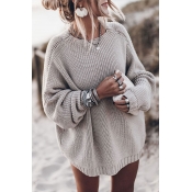 Lovely O Neck Loose Grey Sweater