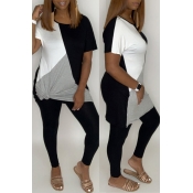 Lovely Casual Color-lump Patchwork Black Mini Dres