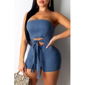 Lovely Leisure Dew Shoulder Blue One-piece Romper