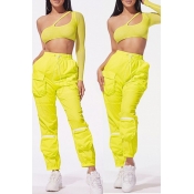 Lovely Sexy One Shoulder Yellow Two-piece Pants Se