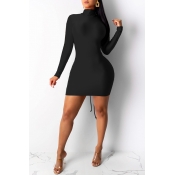 Lovely Work Turtleneck Black Mini Wrapped Dress