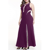 Lovely Leisure Patchwork Purple Ankle Length Dress