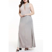Lovely Leisure Patchwork Grey Ankle Length Dress