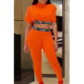 Lovely Leisure Patchwork Orange Two-piece Pants Se