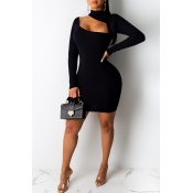 Lovely Stylish Hollow-out Black Mini Dress