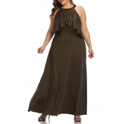 Lovely Casual O Neck Dew Shoulder Army Green Dress