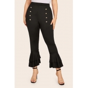 Lovely Trendy Flounce Design Black Plus Size Pants