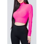 Lovely Casual Zipper Design Rose Red Base Layers