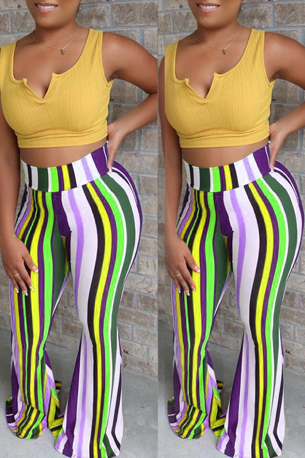 Lovely Casual Striped Printed Green Pants