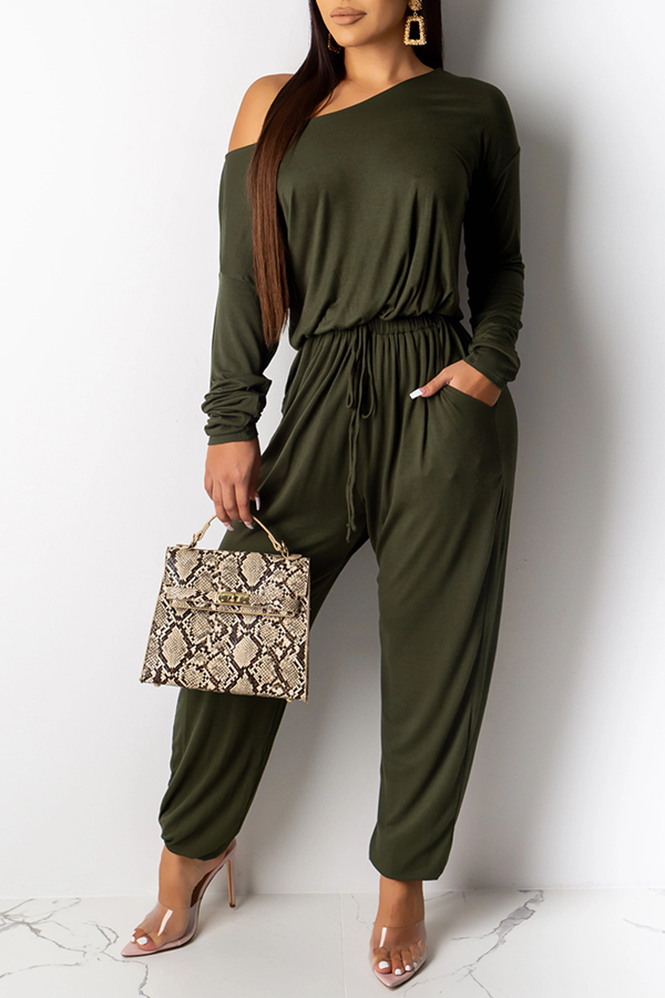 

Lovely Trendy Ruffle Design Army Green One-piece Jumpsuit