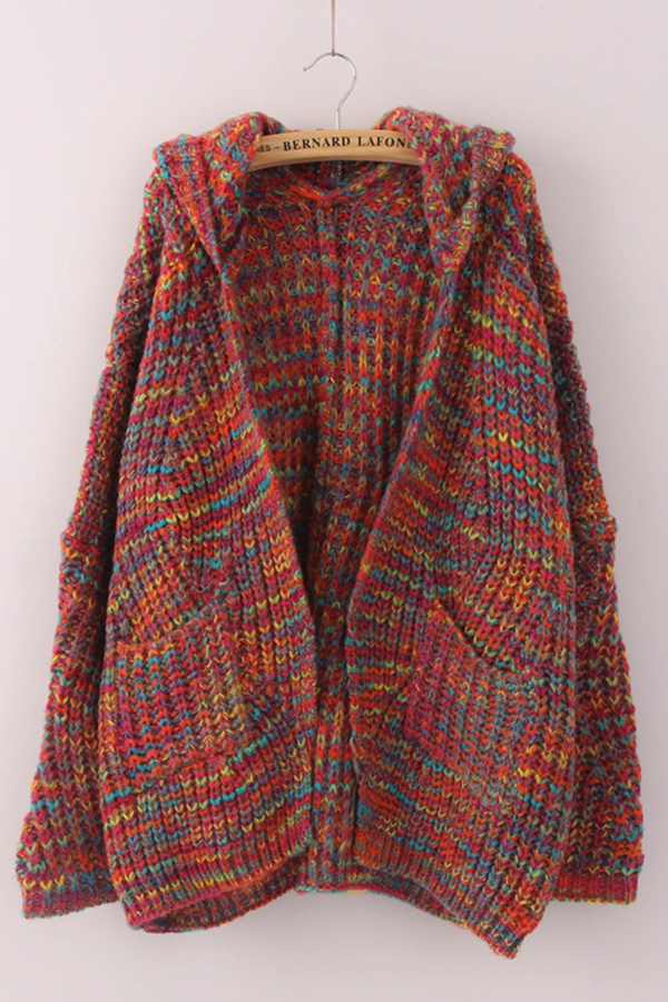 

Lovely Leisure Hooded Collar Multicolor Cardigans, Multi