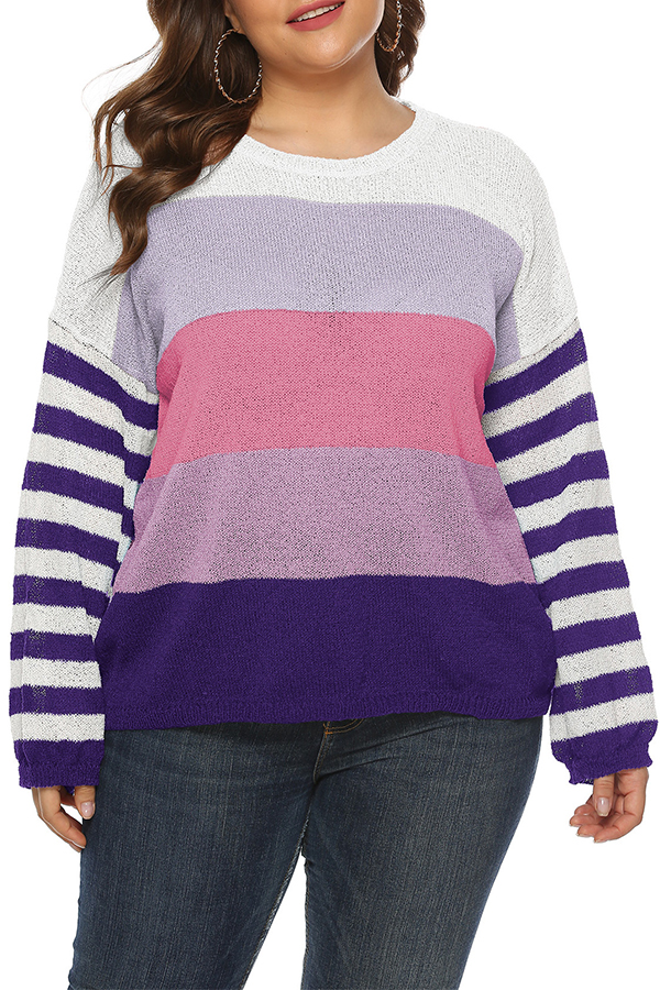 Lovely Casual Striped Purple Plus Size Sweaters