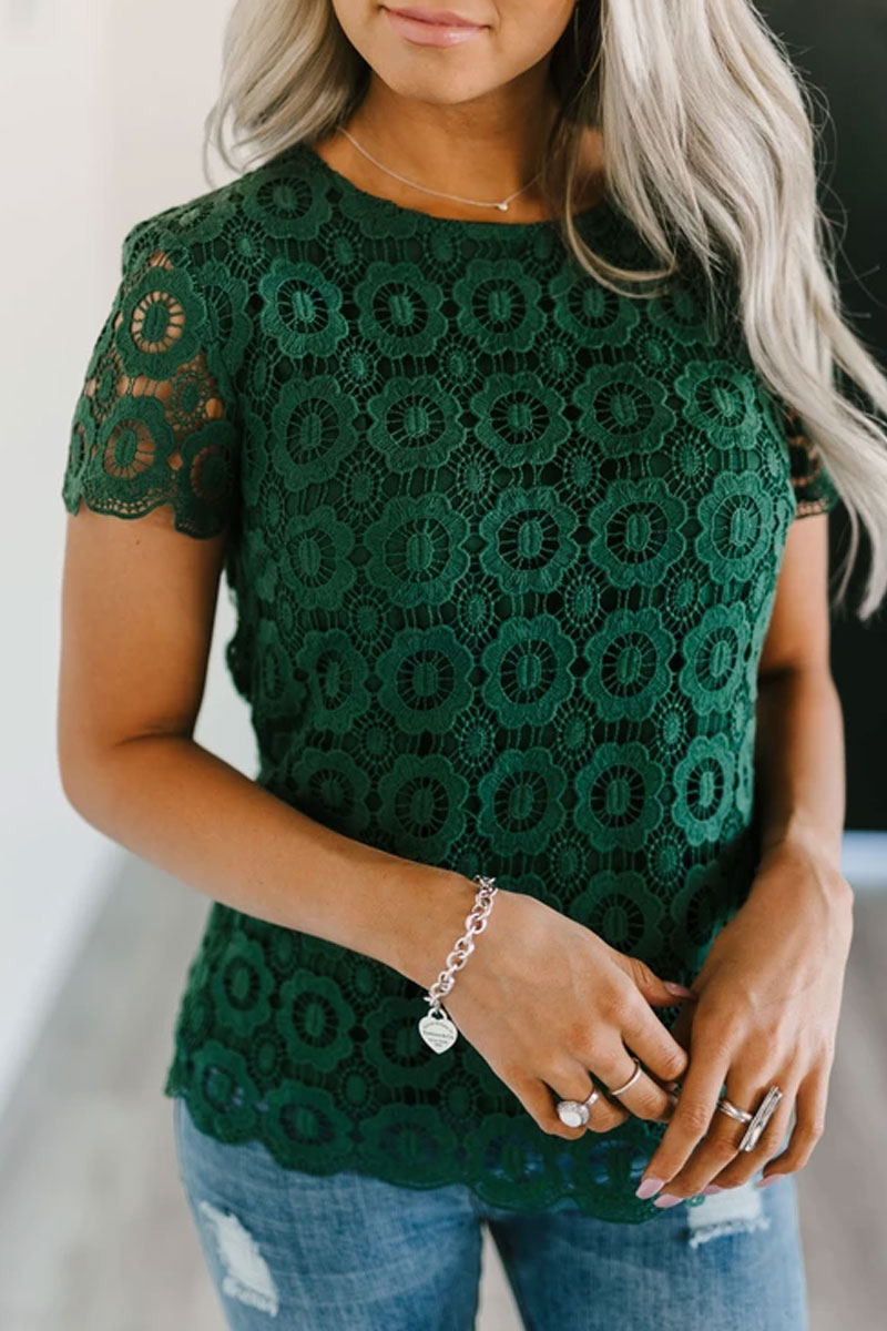 

LW Hollow-out Blackish Green Blouse, Black green
