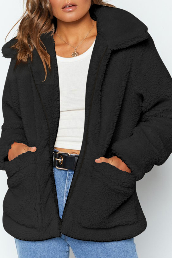 

Lovely Leisure Zipper Design Black Coat