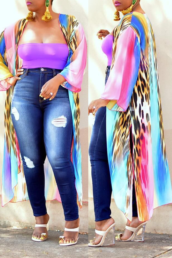 Lovely Casual Printed Multicolor Coat