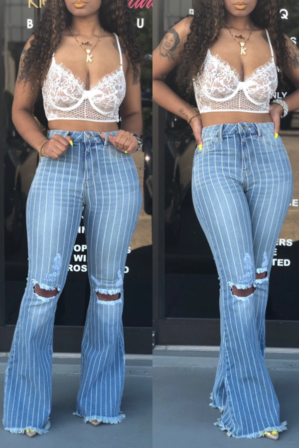 Lovely Street Striped Baby Blue Jeans