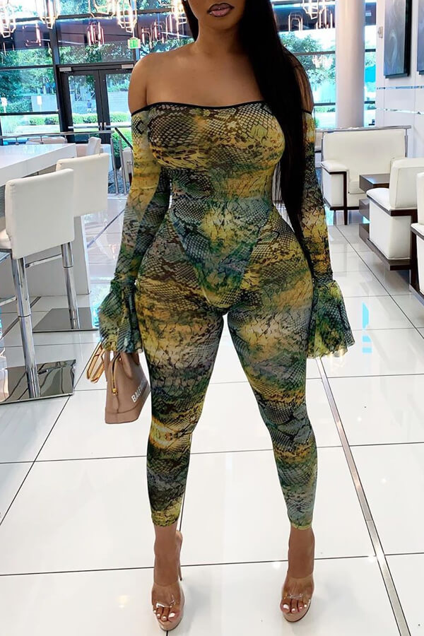 LW SXY Off The Shoulder Mixed Print Flared Jumpsuit