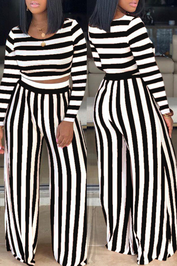 

Lovely Casual Striped Black Two-piece Pants Set