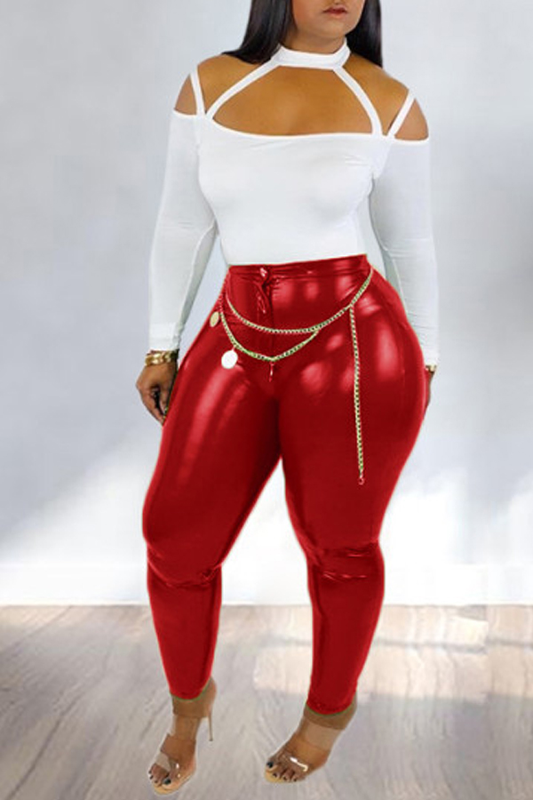 

Lovely Chic Hollow-out Red Two-piece Pants Set
