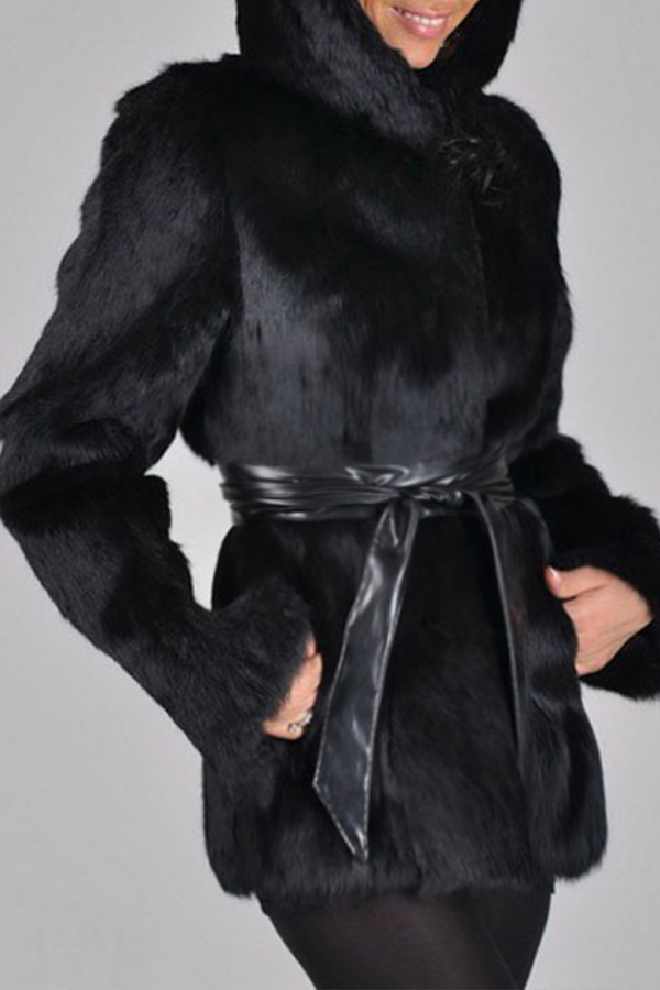

Lovely Trendy Winter Lace-up Black Coat