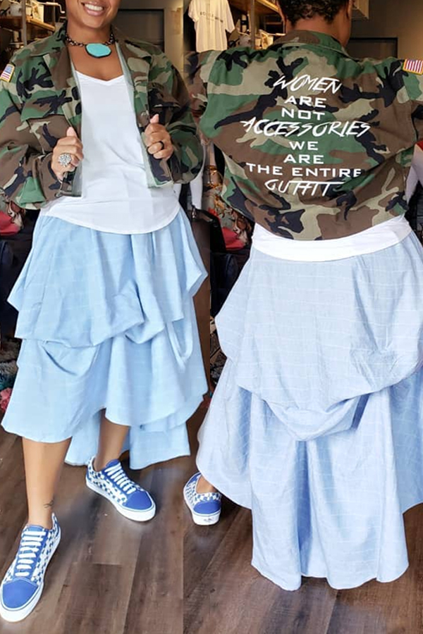 Lovely Trendy Turndown Collar Camouflage Printed Army Green Jacket
