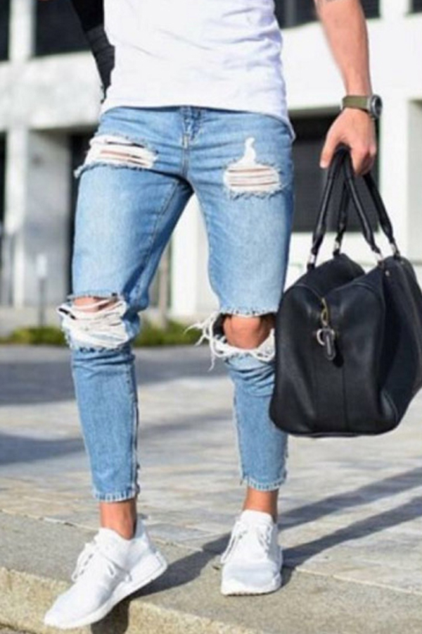 

Lovely Casual Broken Holes Blue Jeans
