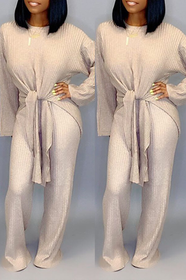 

Lovely Casual Knot Design Apricot Two-piece Pants Set