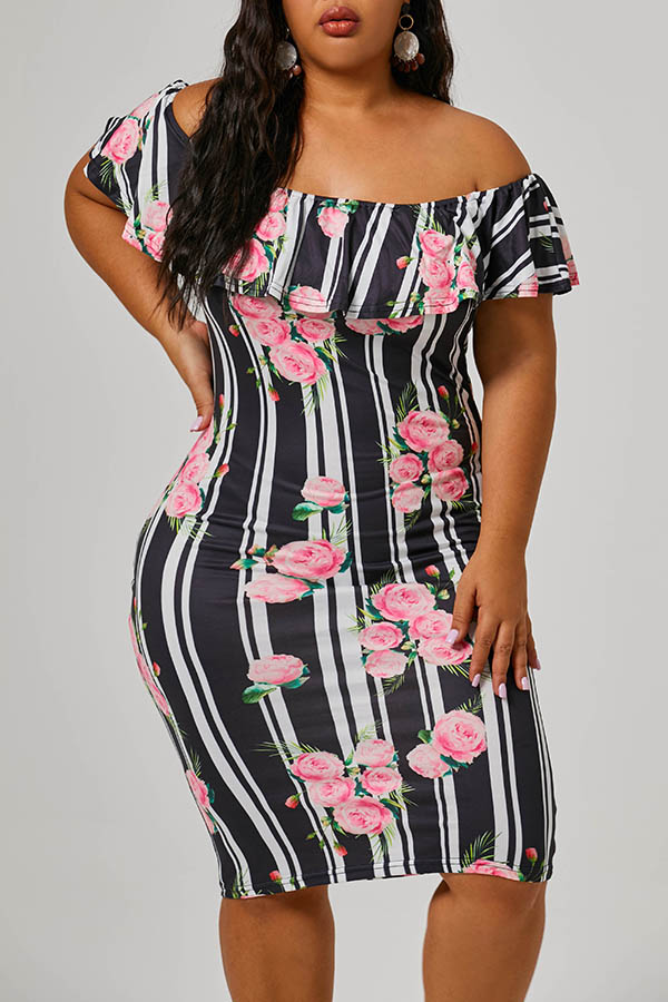 

Lovely Casual Print Black Knee Length Plus Size Dress