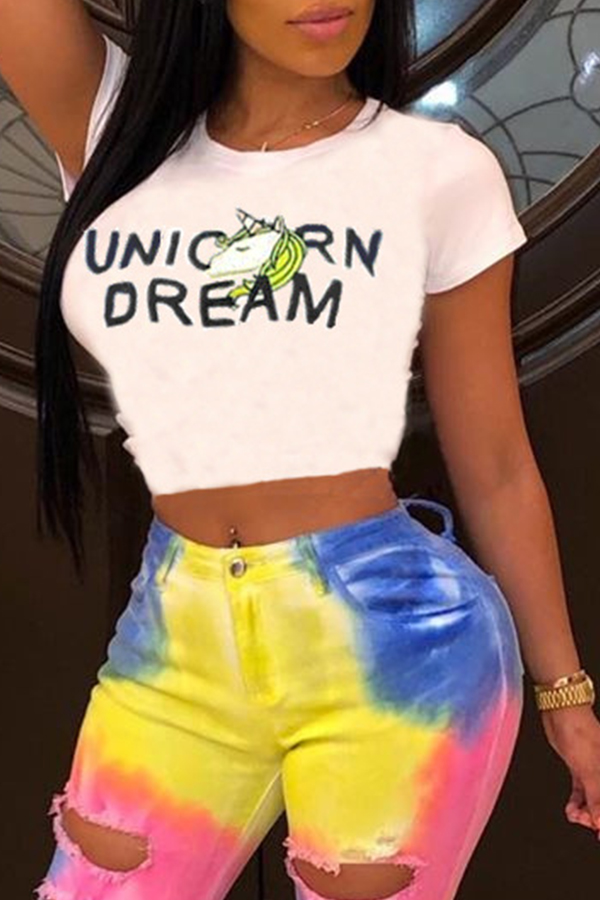 Lovely Casual Letter Printed White T-shirt