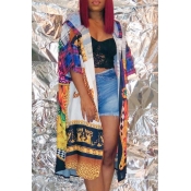 Lovely Casual Hooded Collar Printed Multicolor Coa
